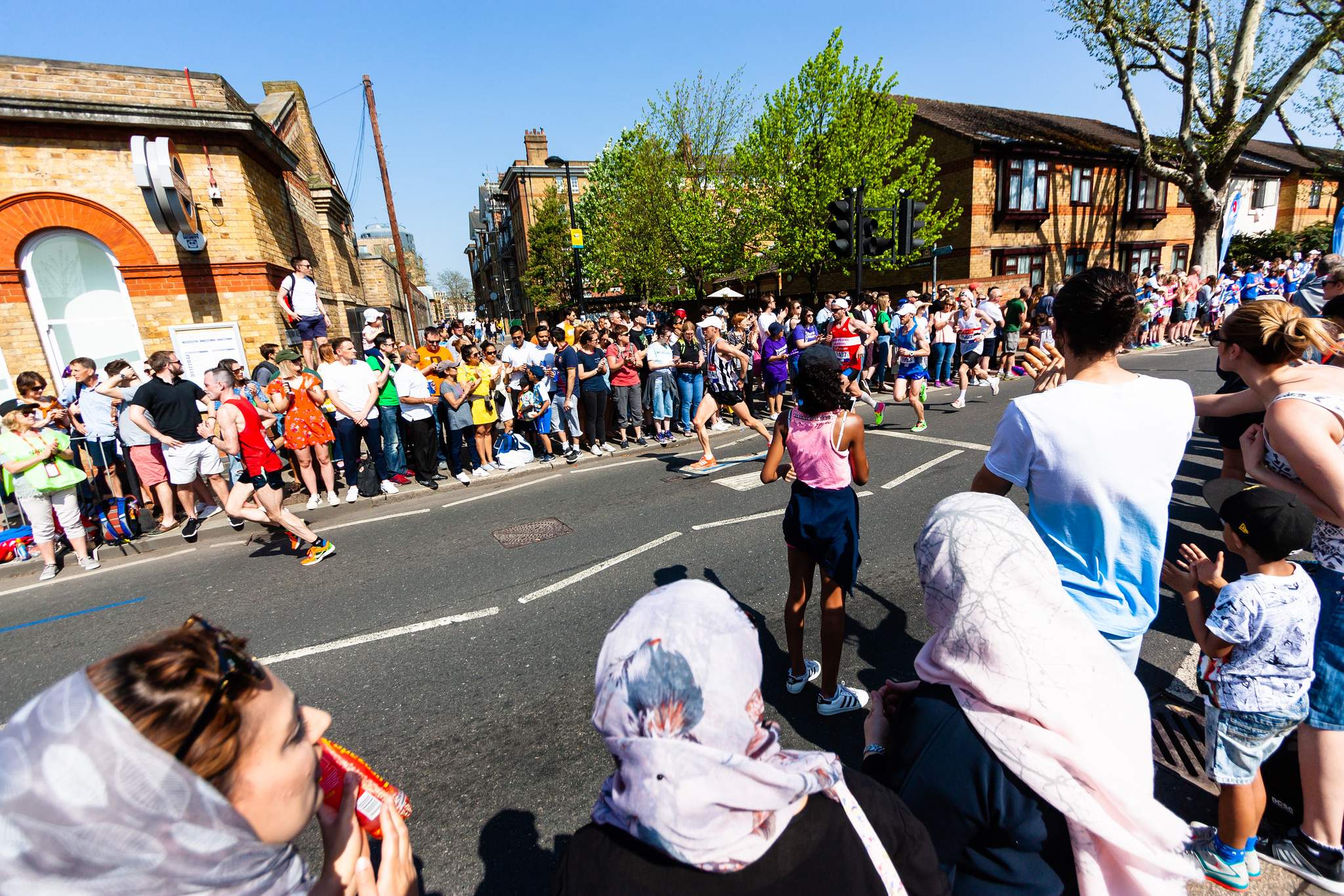 Rotherhithe area, literally packed with people on both sides, 2018 London Marathon