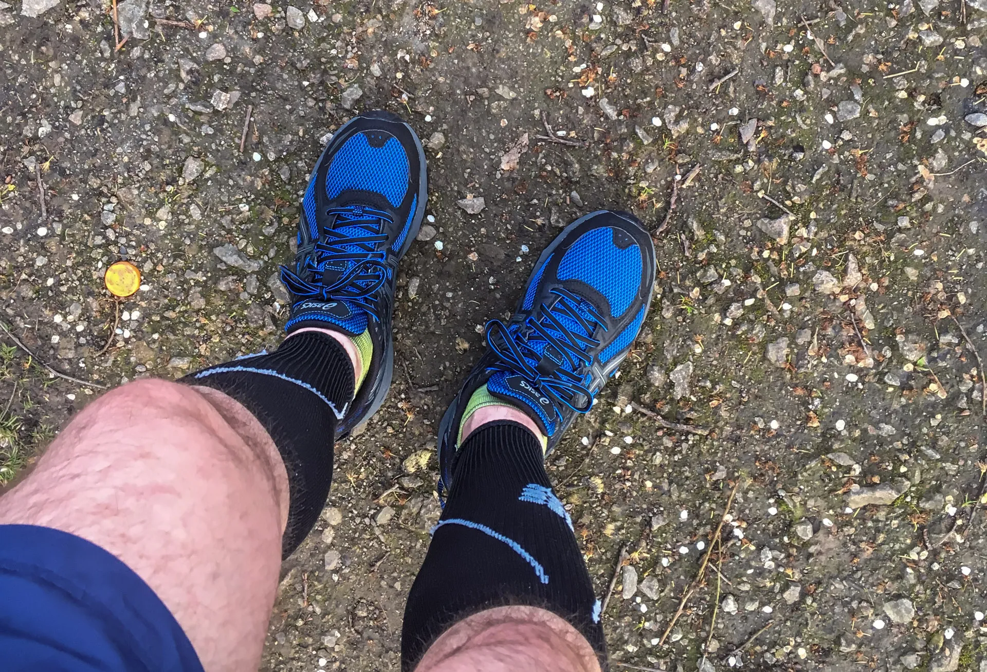 My new, blue ASICS Gel Venture 6, already tested in muddy park!