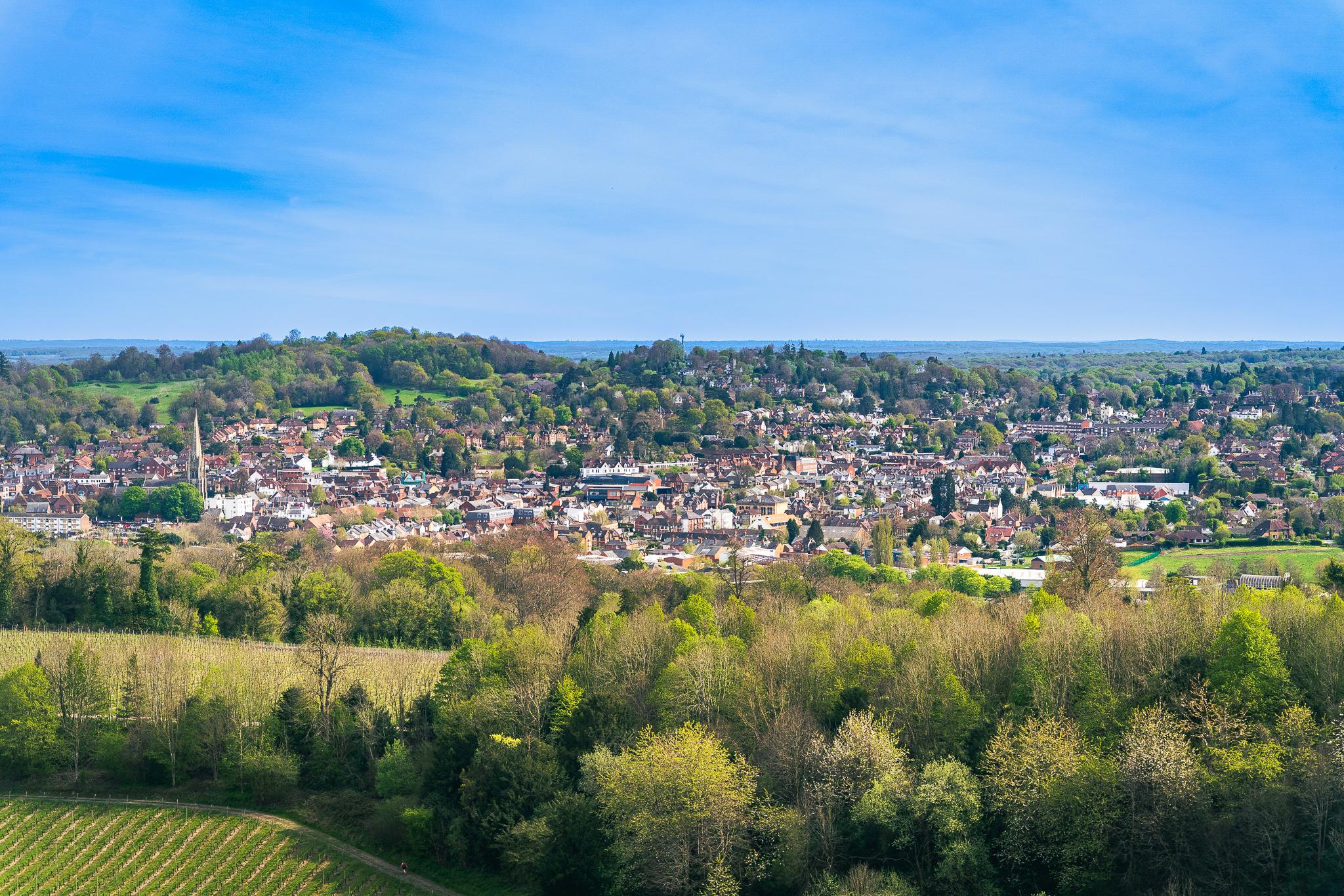 A view over Dorking, Surrey, UK - Captured from Green Terrace above Denbies Wine Estate