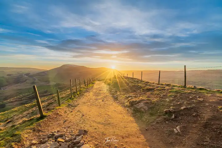 Sunset at the The Great Ridge, Peak District, England, UK