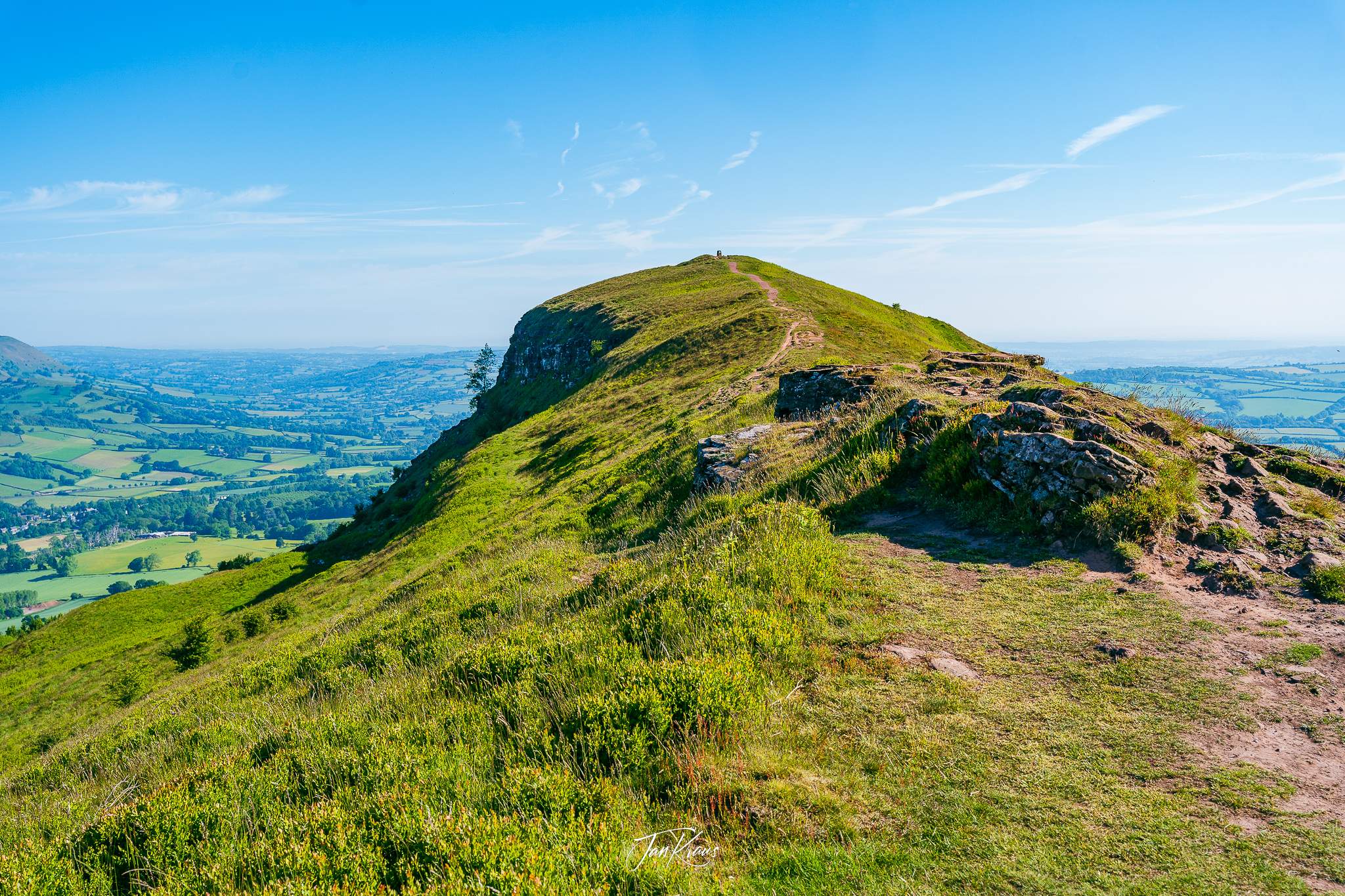 A view from the ridge towards the highest point of Skirrid Fawr, Wales, UK