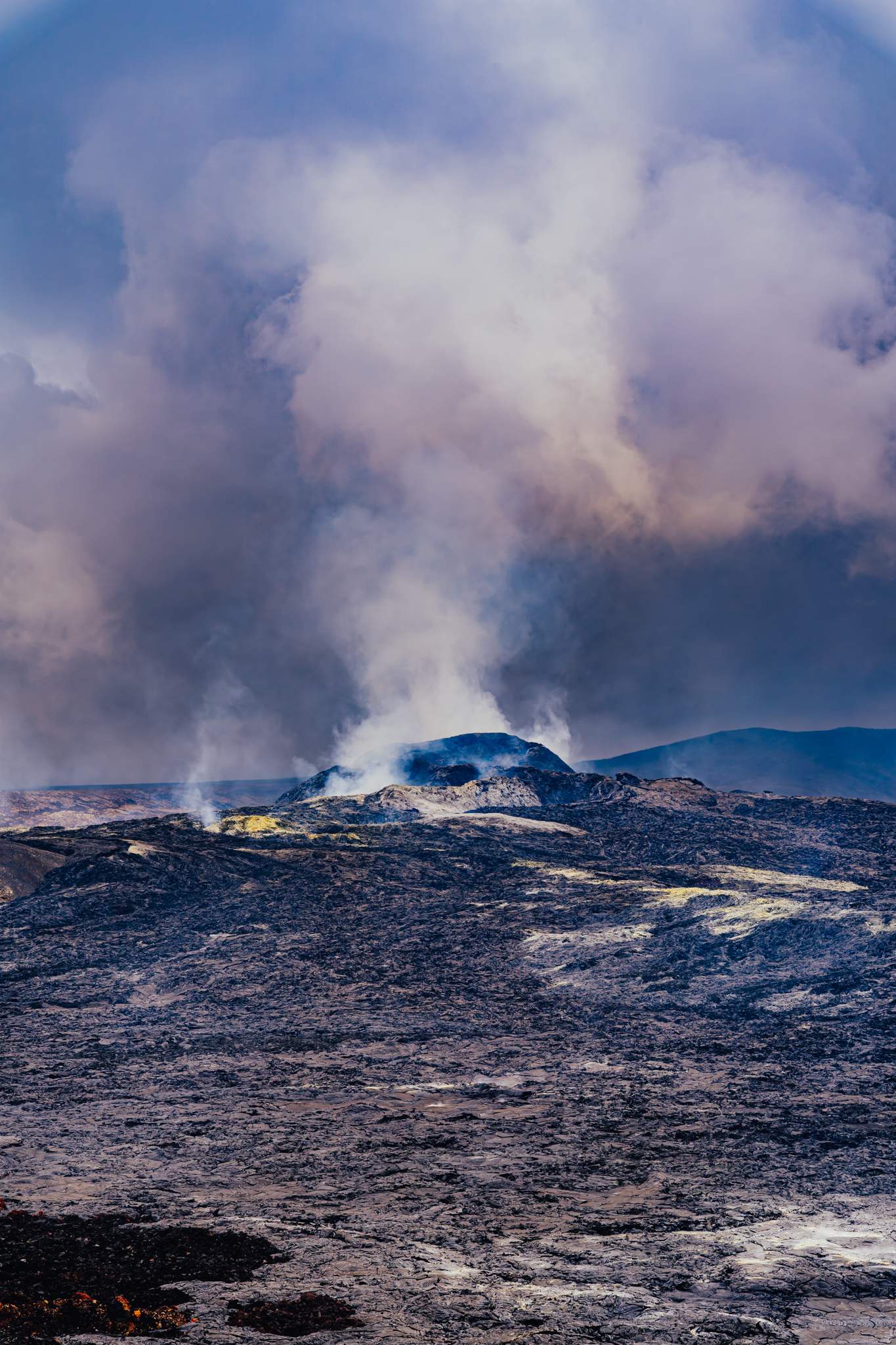 Smoke coming from the crater of Fagradalsfjall volcano