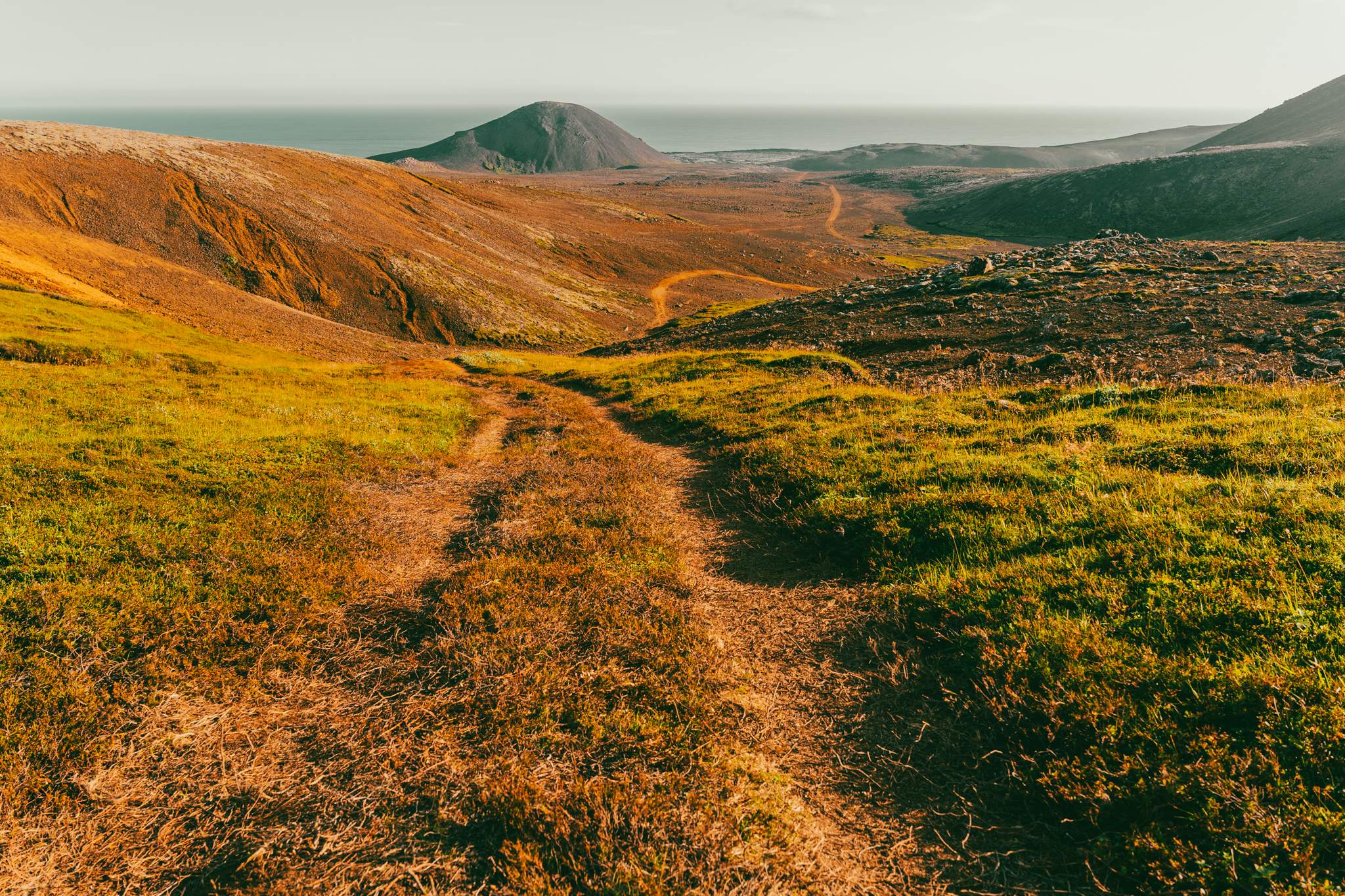 Amazing landscape views towards south from the hike on Langihryggur, Iceland