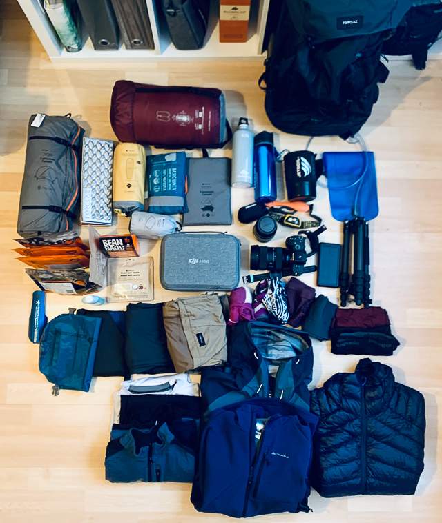 My gear prepared for the hike