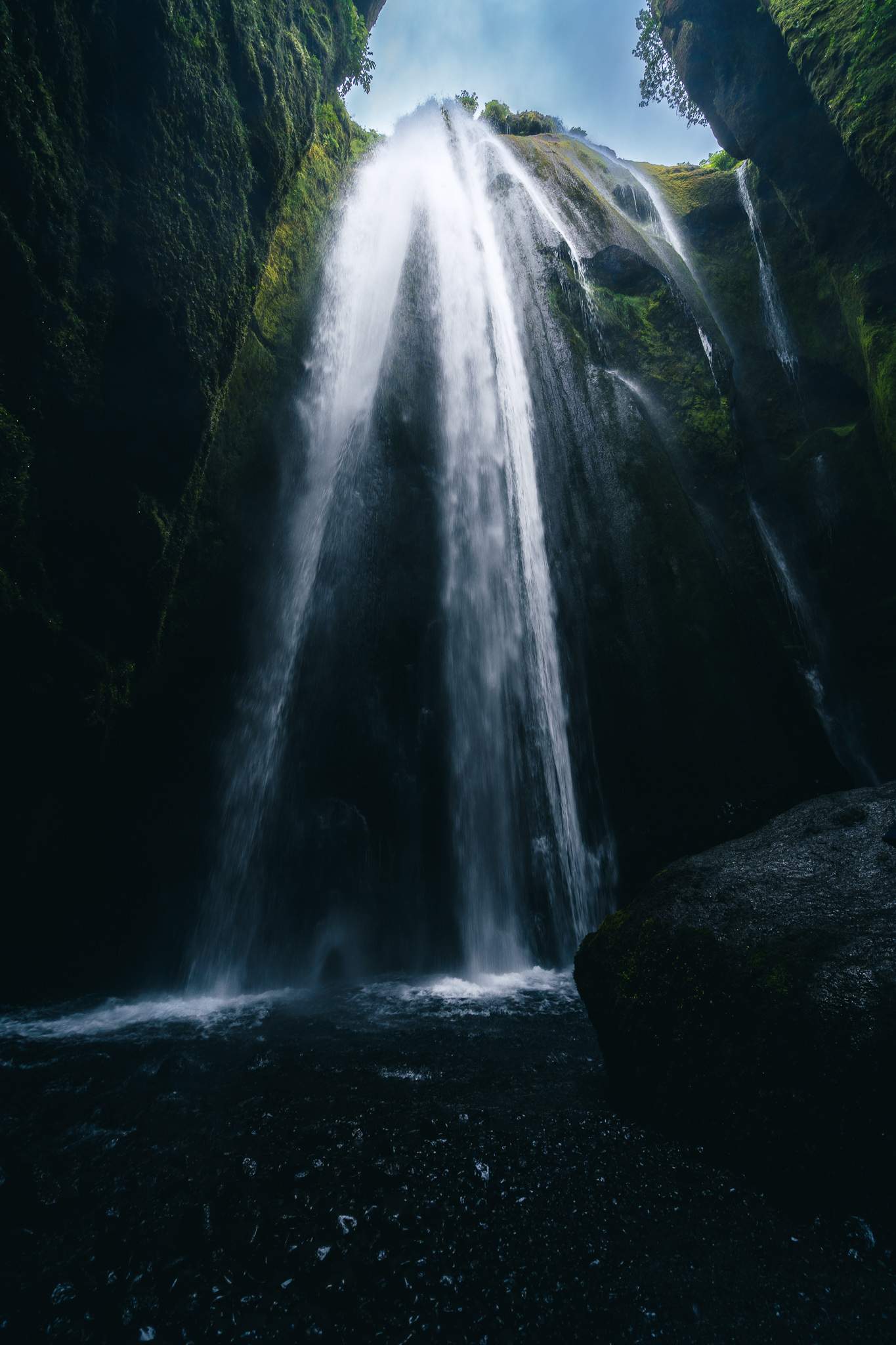A view of hidden Gljúfrabúi waterfall, Iceland