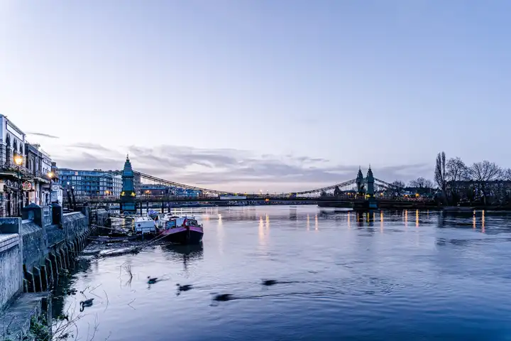 A photo of Hammersmith Bridge, London, captured in early at 1st of March, 2020