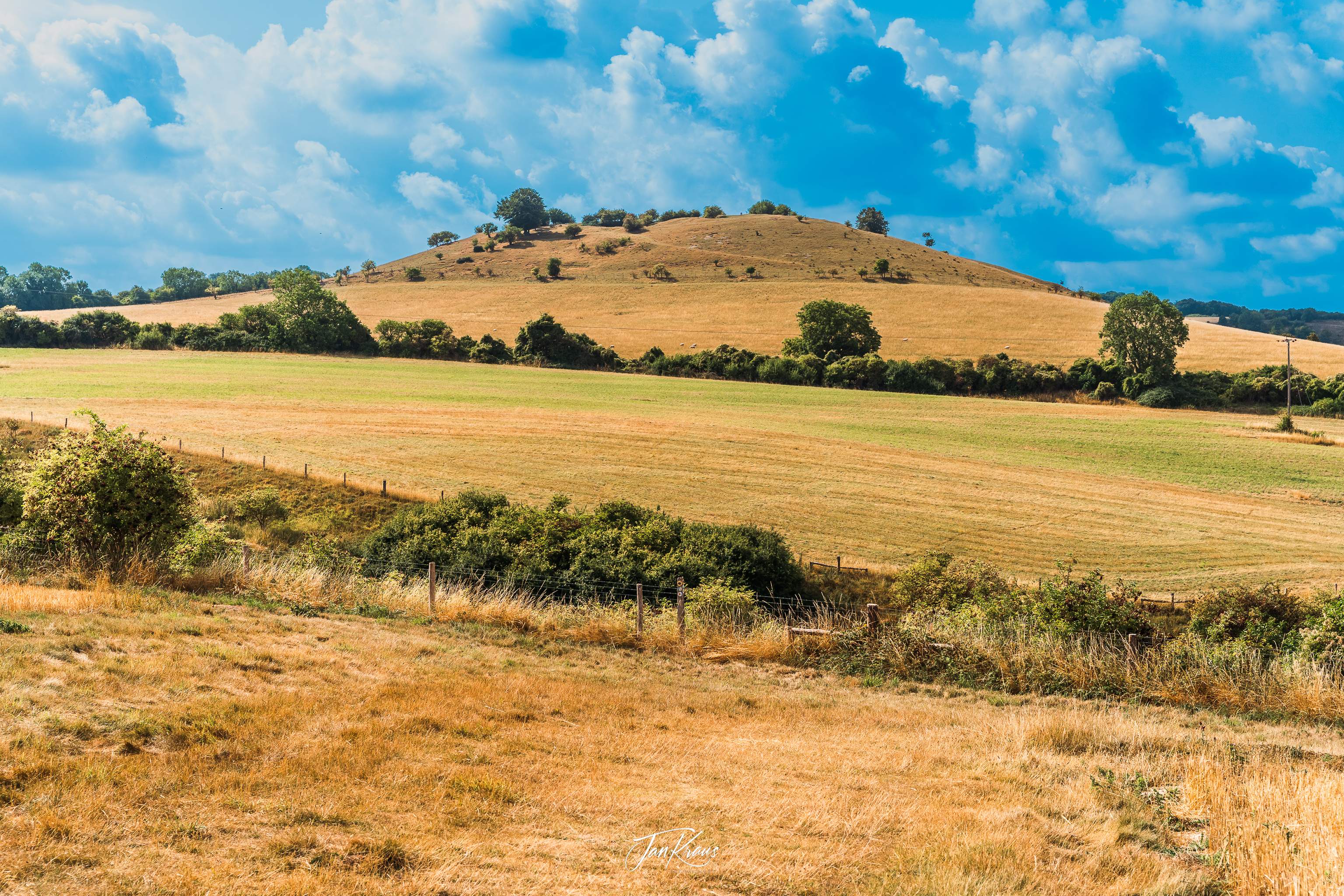 View towards Pegsdon Hills and Hoo Bit Nature Reserve, Hertfordshire, England, UK