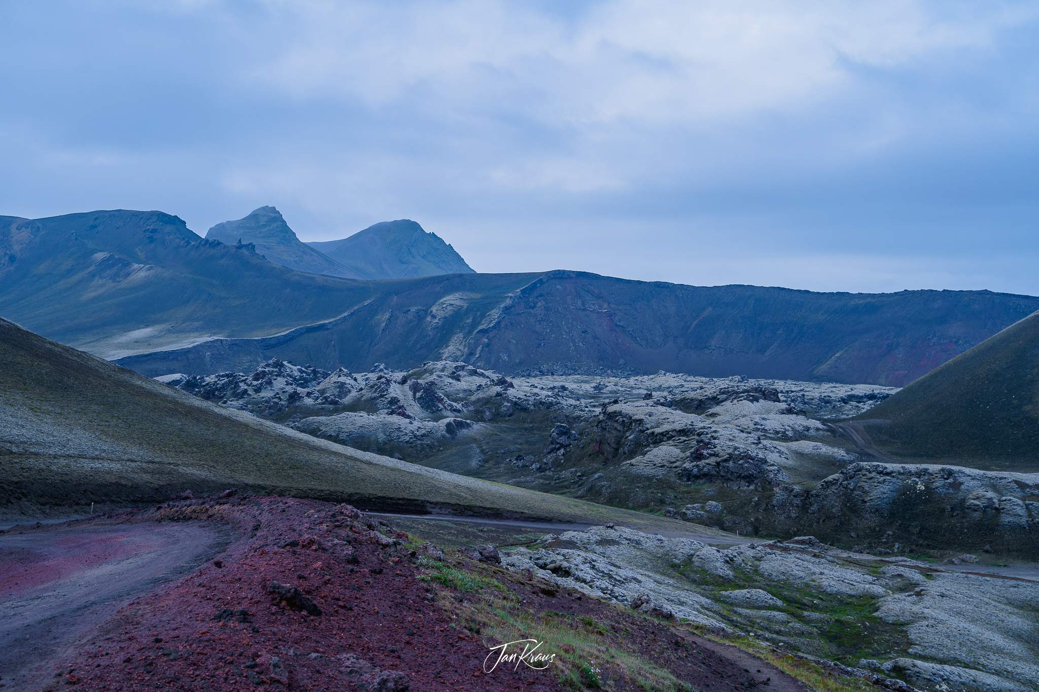 Lava fields and rhyolite mountains seen somewhere at F-208 road, Iceland