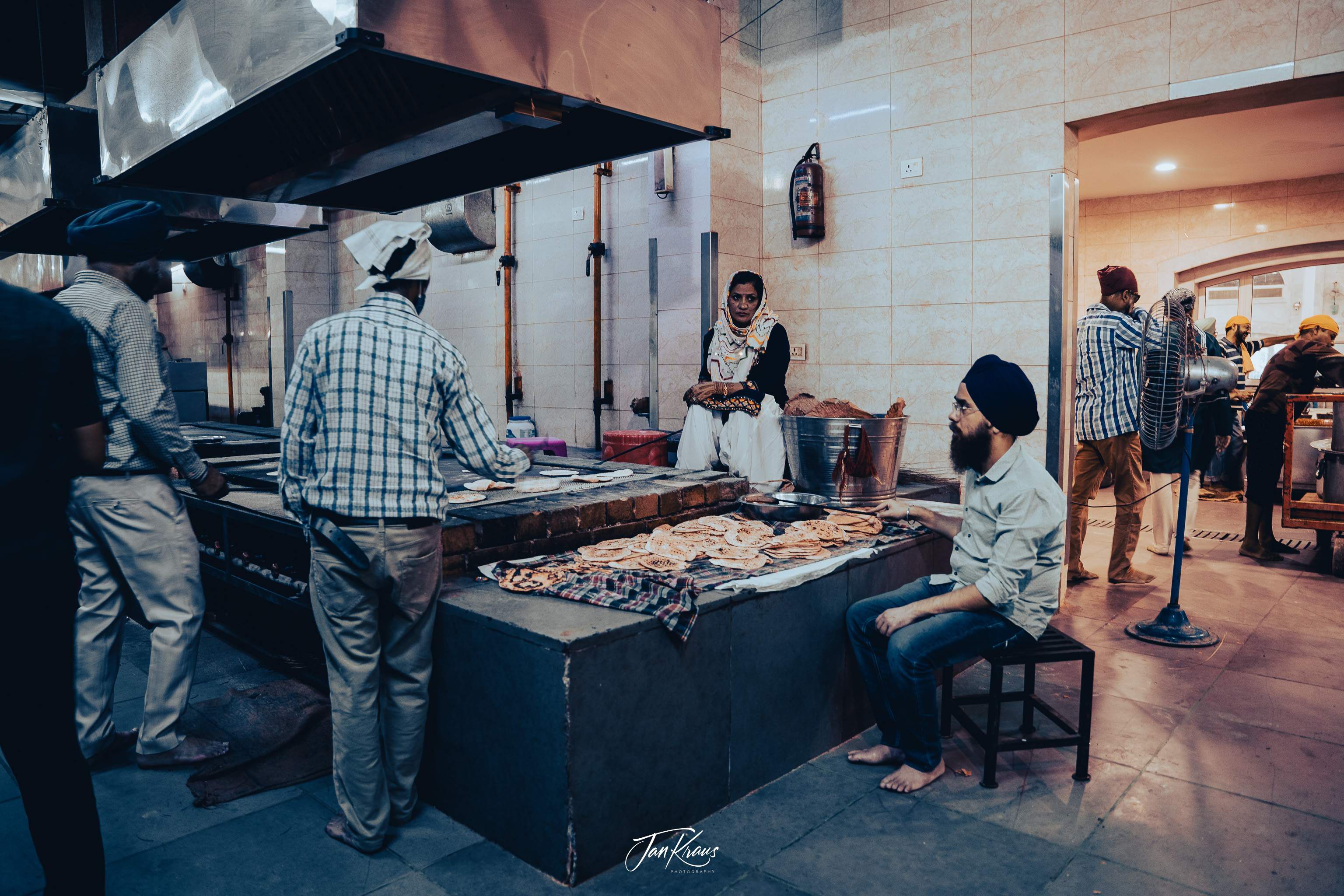 A view of community kitchen (Langar) at Gurudwara Shri Bangla Sahib, New Delhi, India