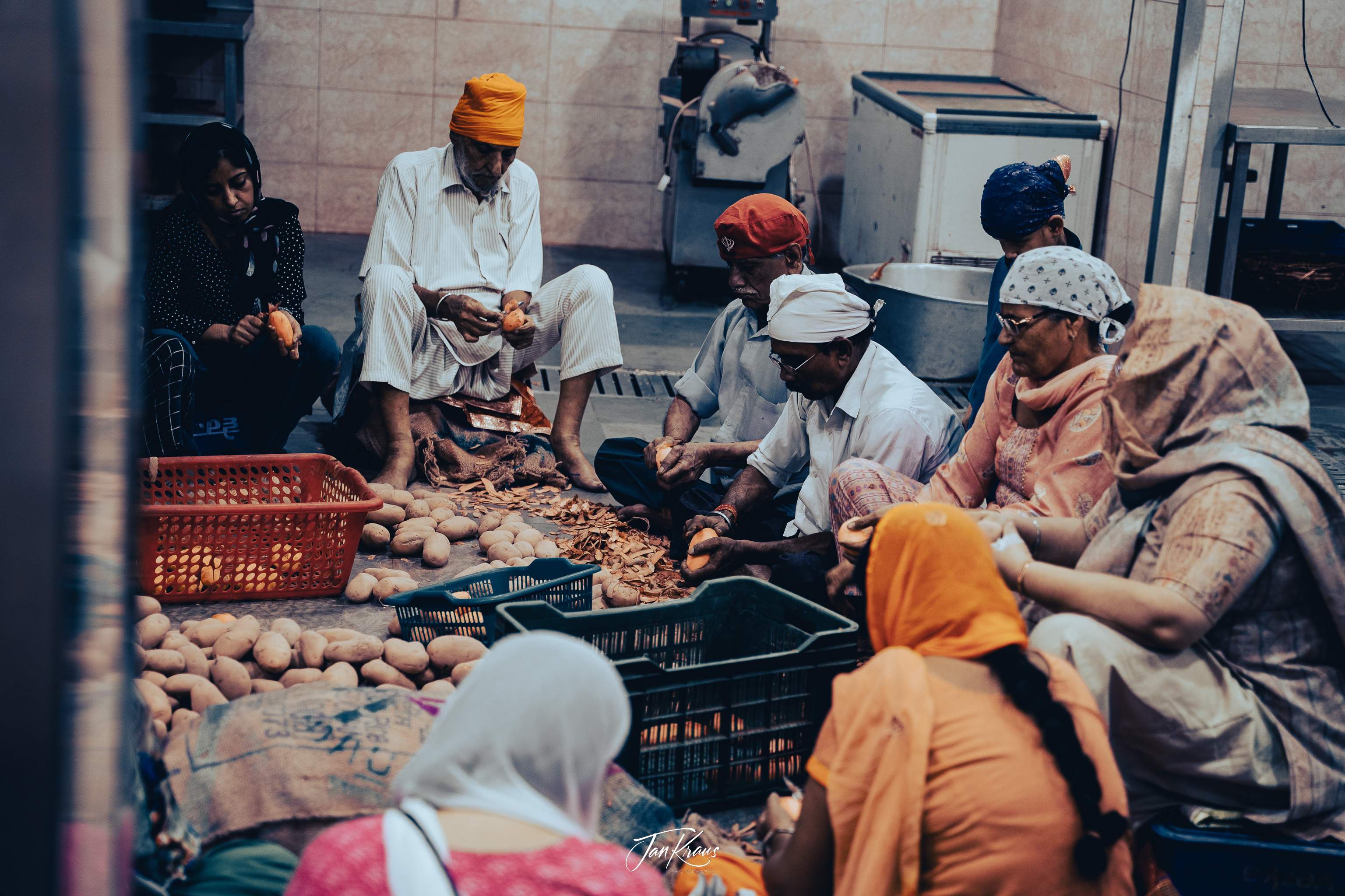 People volunteering at Langar, Gurdwara Bangla Sahib, New Delhi, India