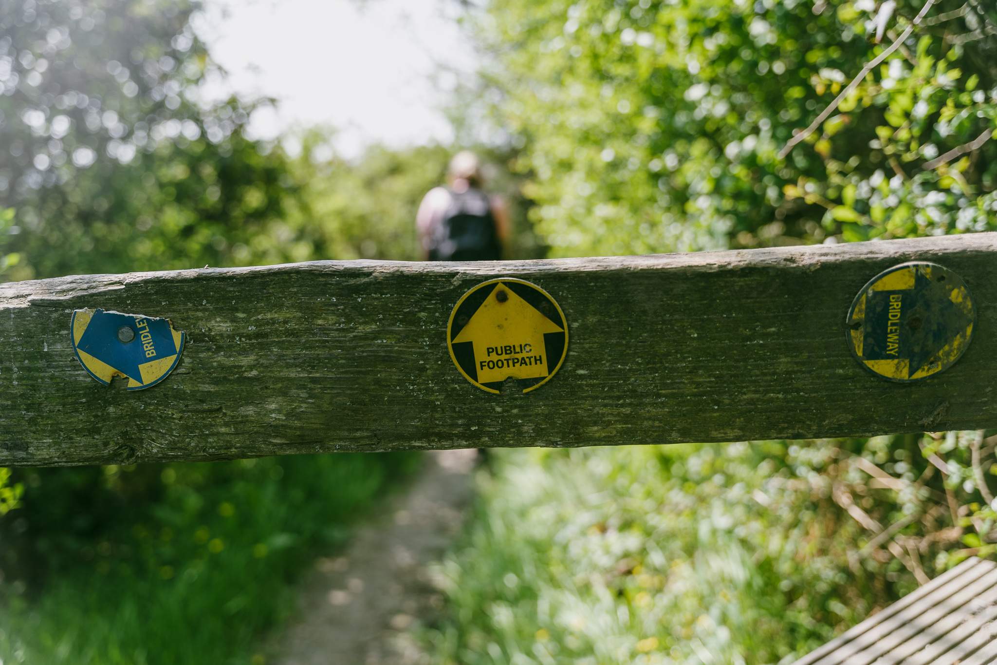 A public footpath sign on one of the many gates we've crossed.