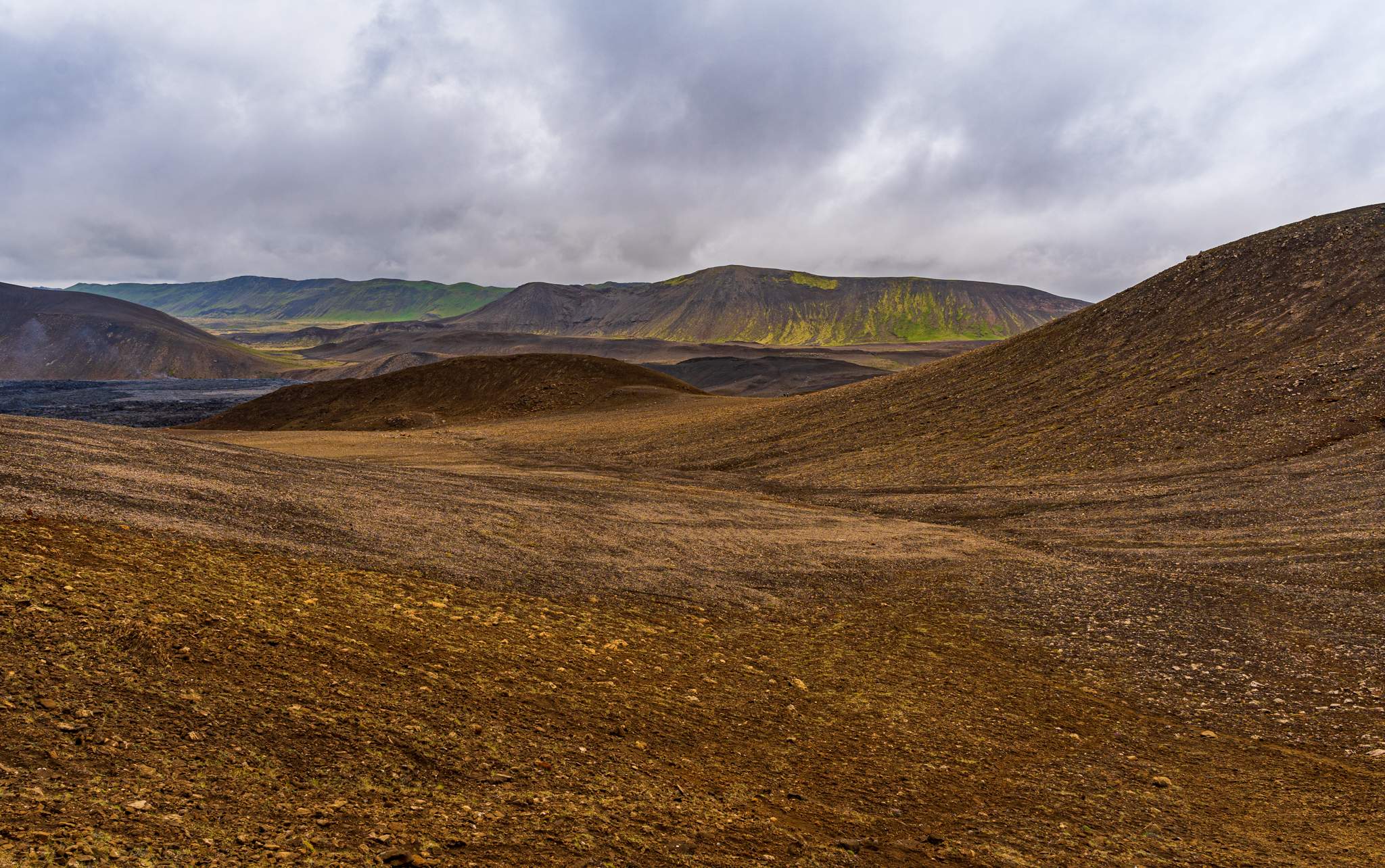 A view towards Meradalir valley in area of Fagradalsfjall volcano