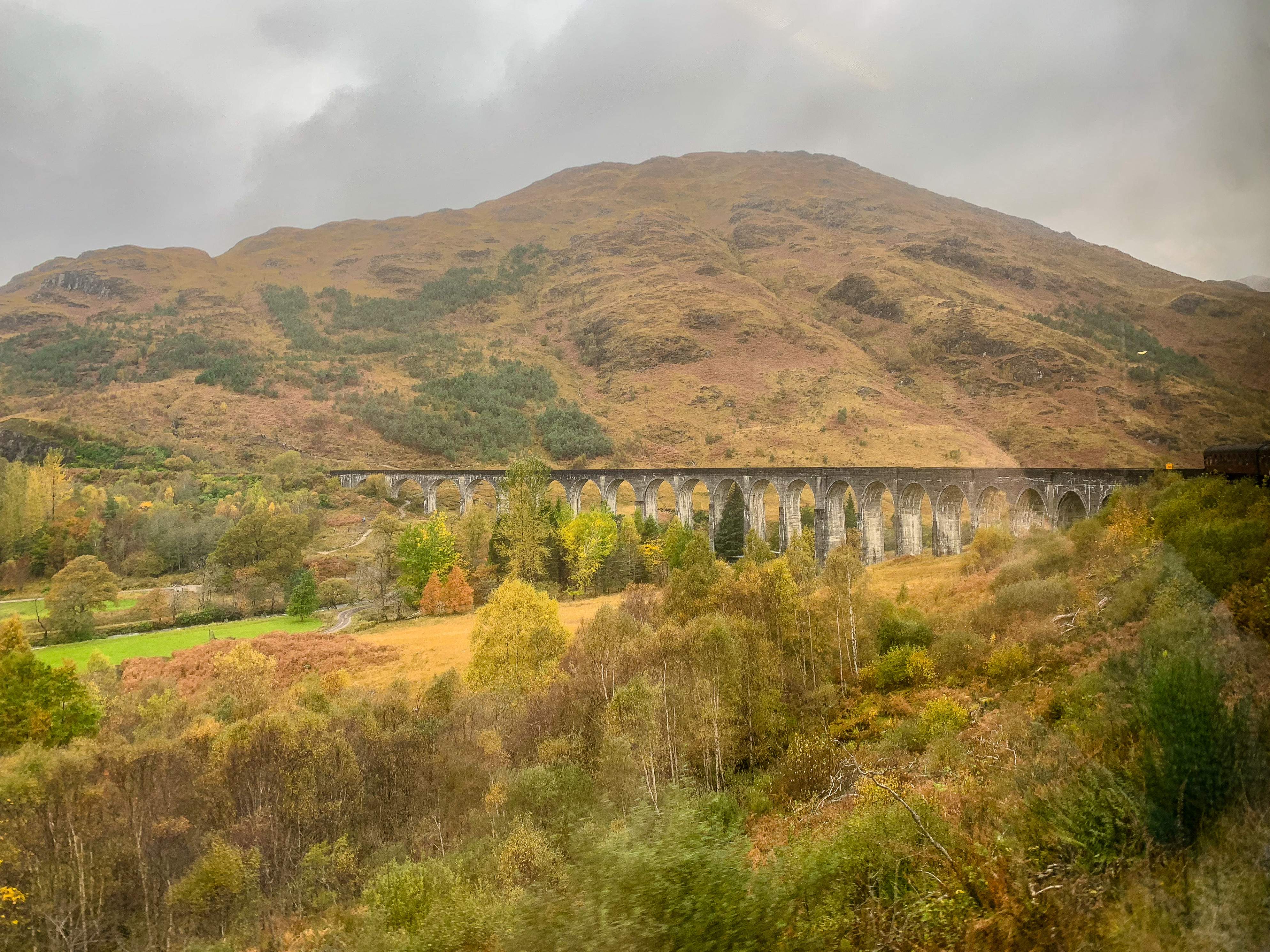 21-arched Glenfinnan viaduct, the iconic location from Hogwarts Express route, Scotland, UK