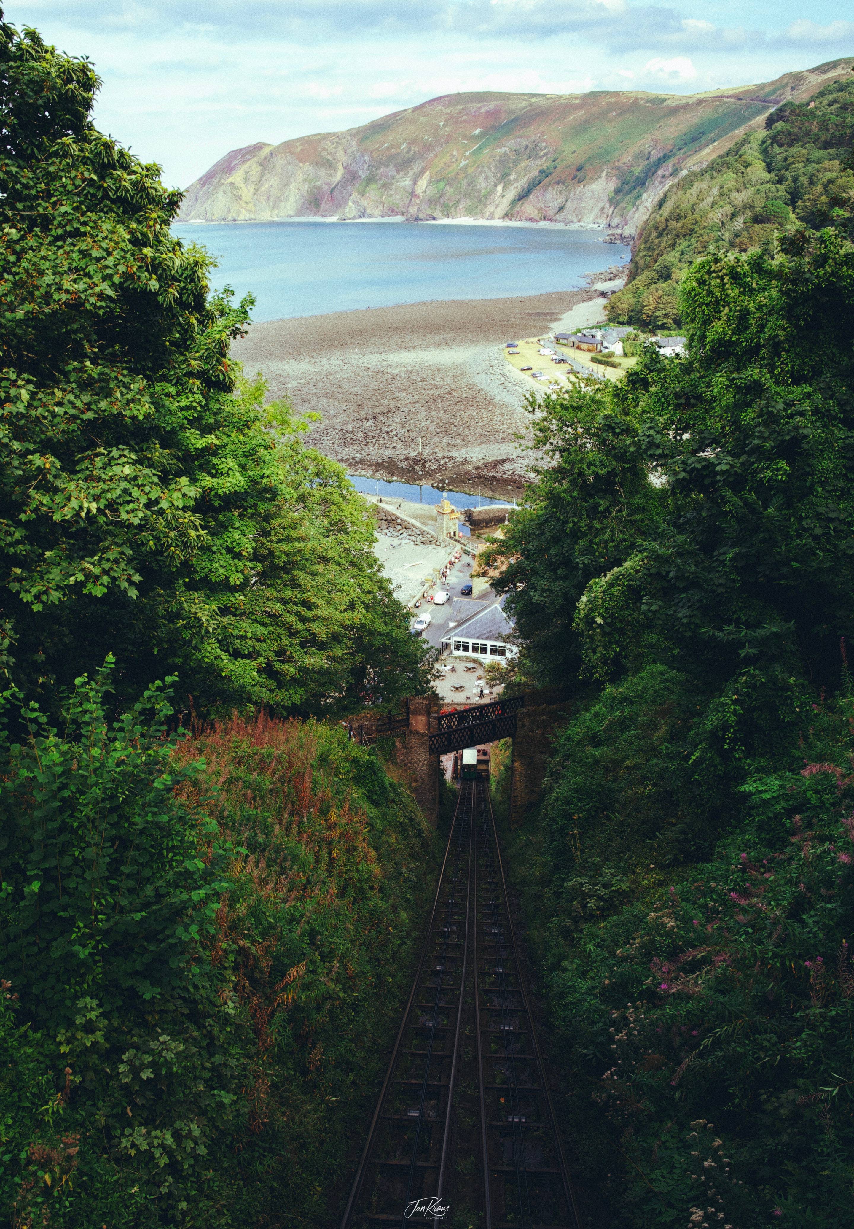 Views of Lynmouth village from the hill, Exmoor National Park, Somerset, UK