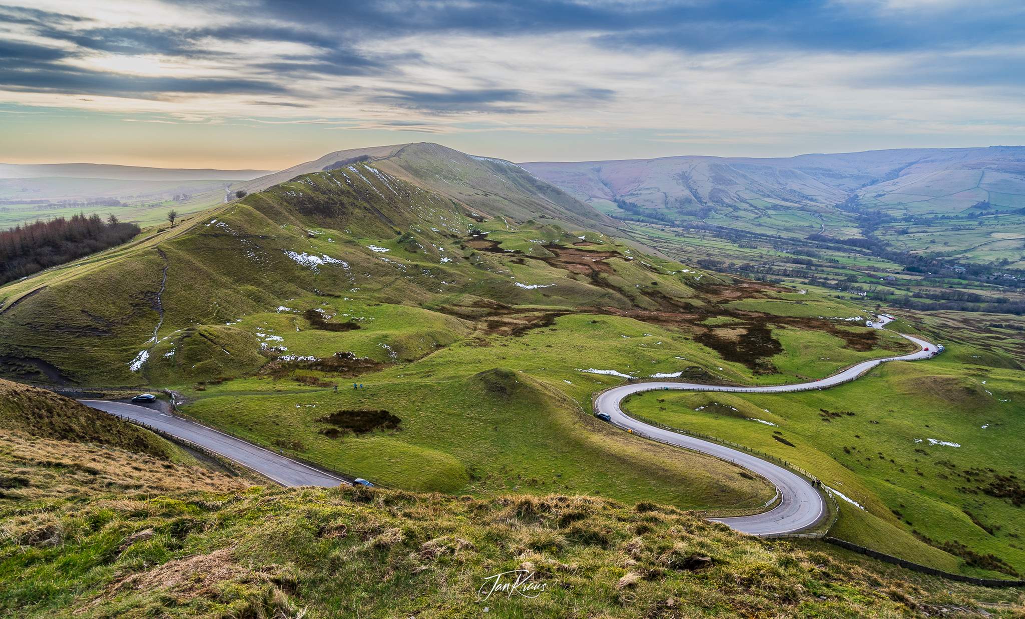 View towards west from slope of Mam Tor, Peak District, England, UK