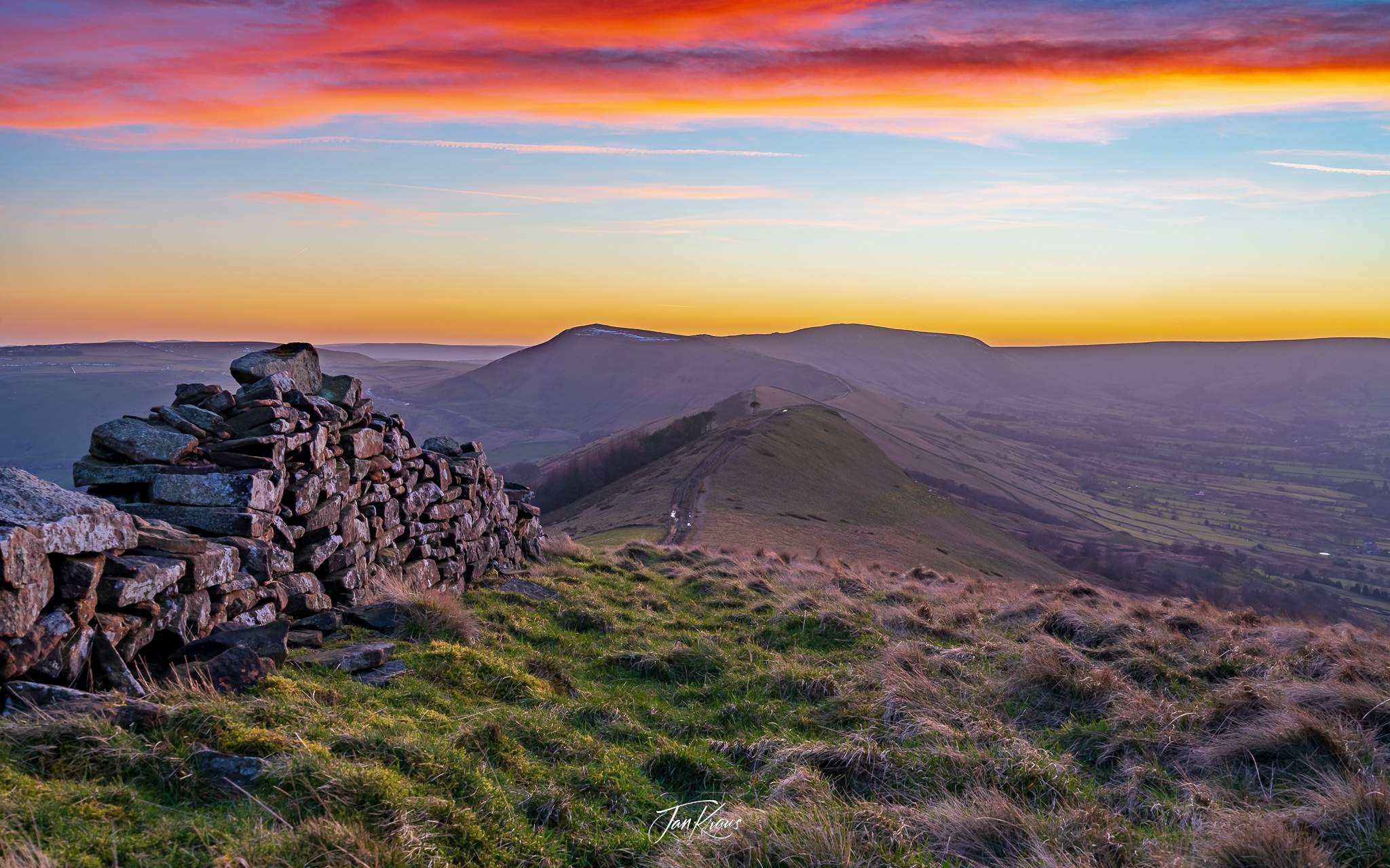 View towards west from slope of Mam Tor, Peak District, England, UK