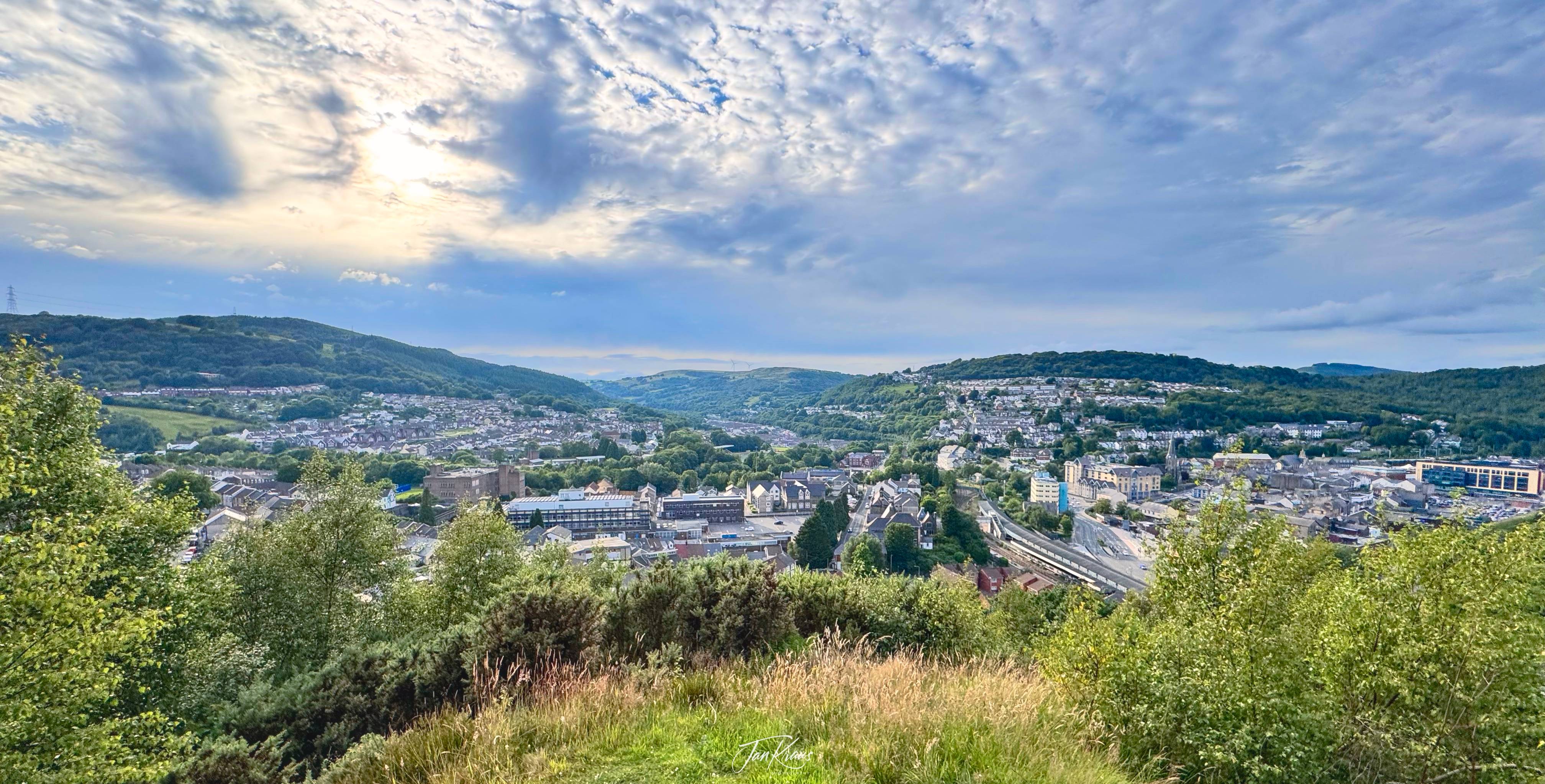 Panoramic view of Pontypridd, Wales, UK