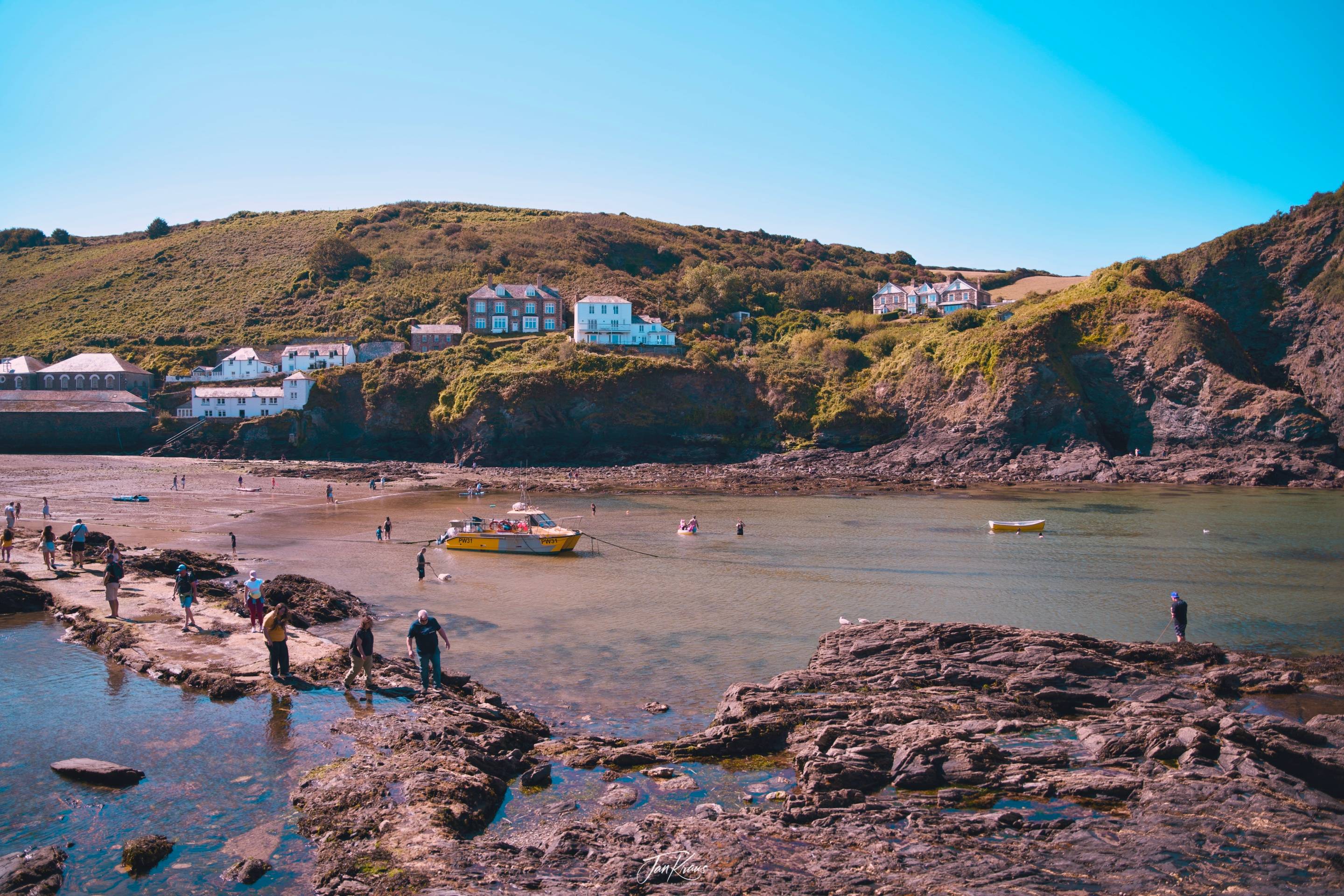 A view of the harbour in Port Isaac village, Cornwall, UK