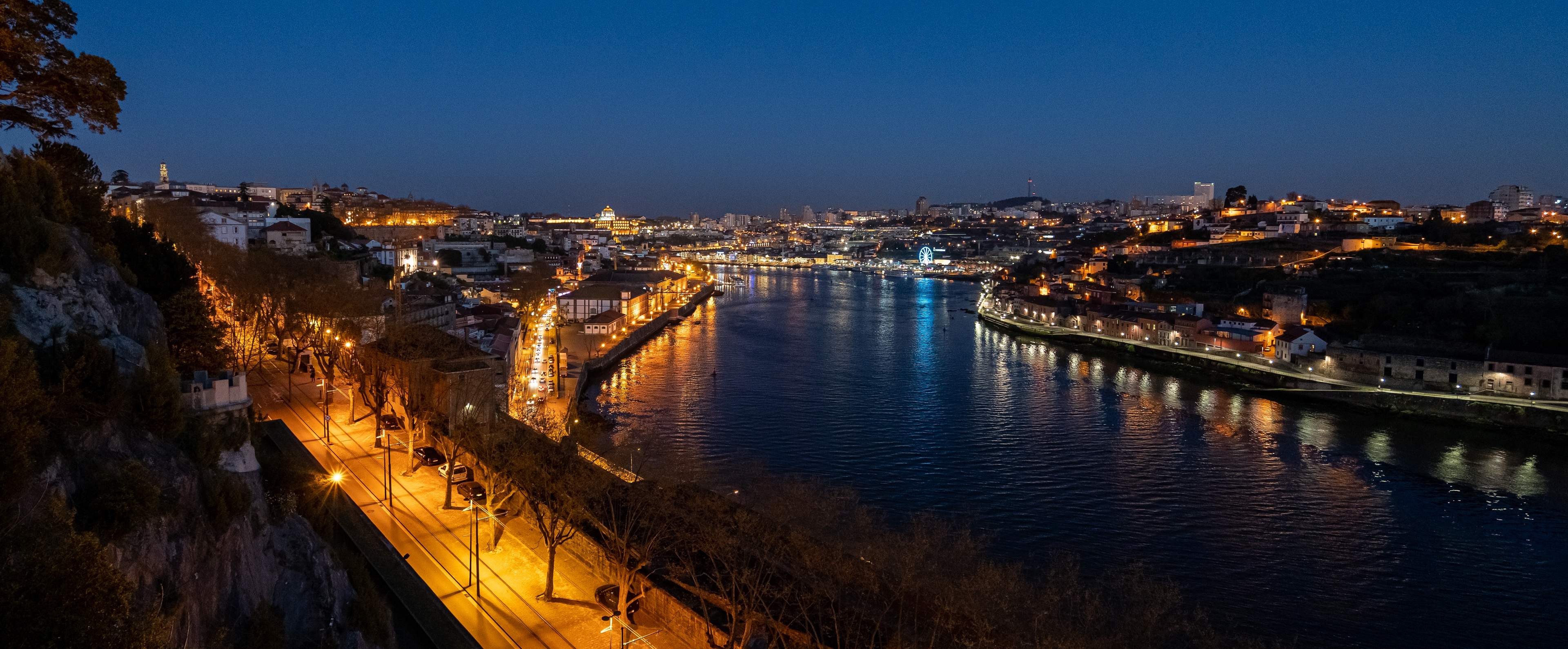 Night view over Douro River and Porto, Portugal