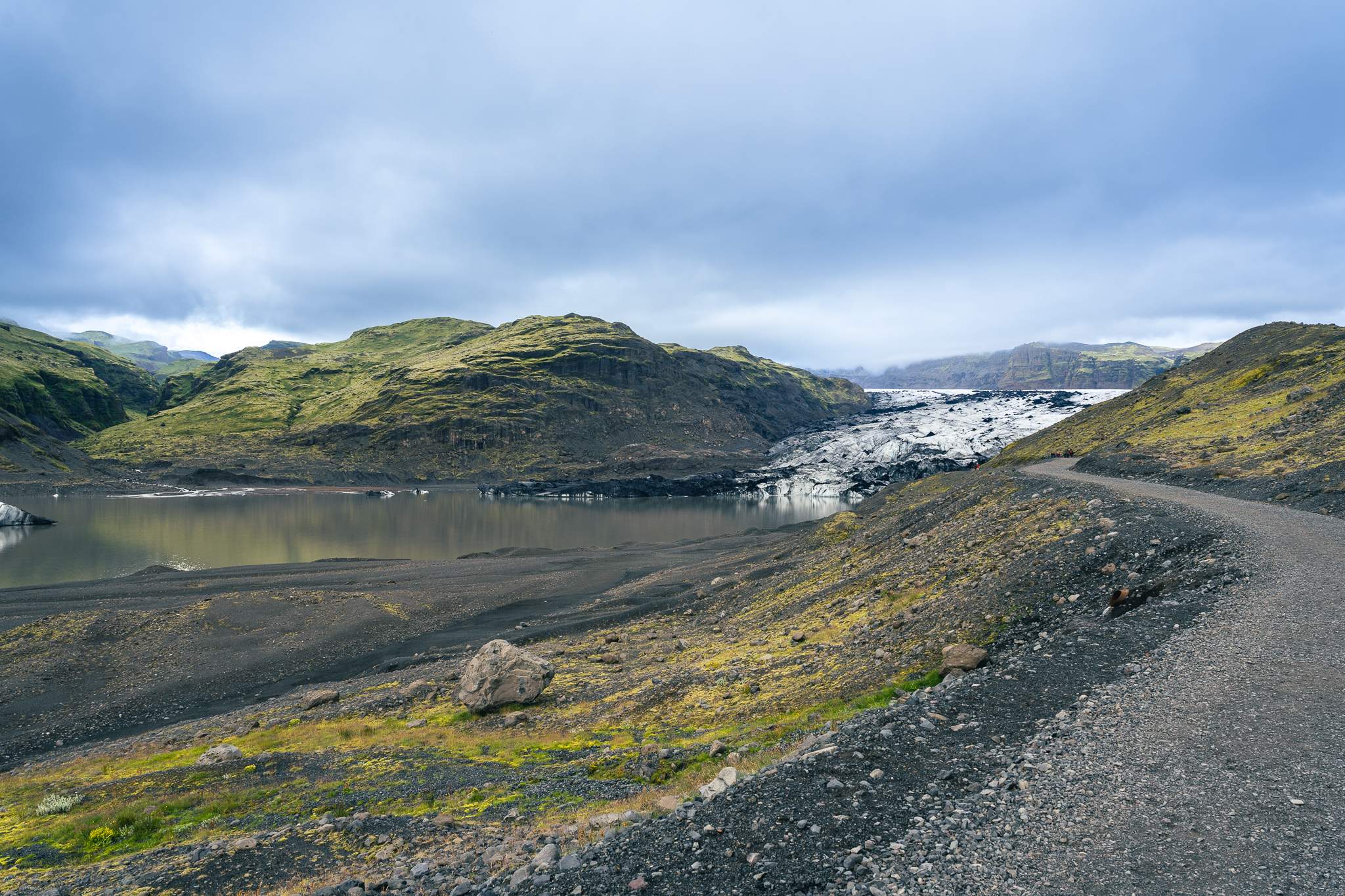 Sólheimajökull glacier seen from approaching road, Icleand