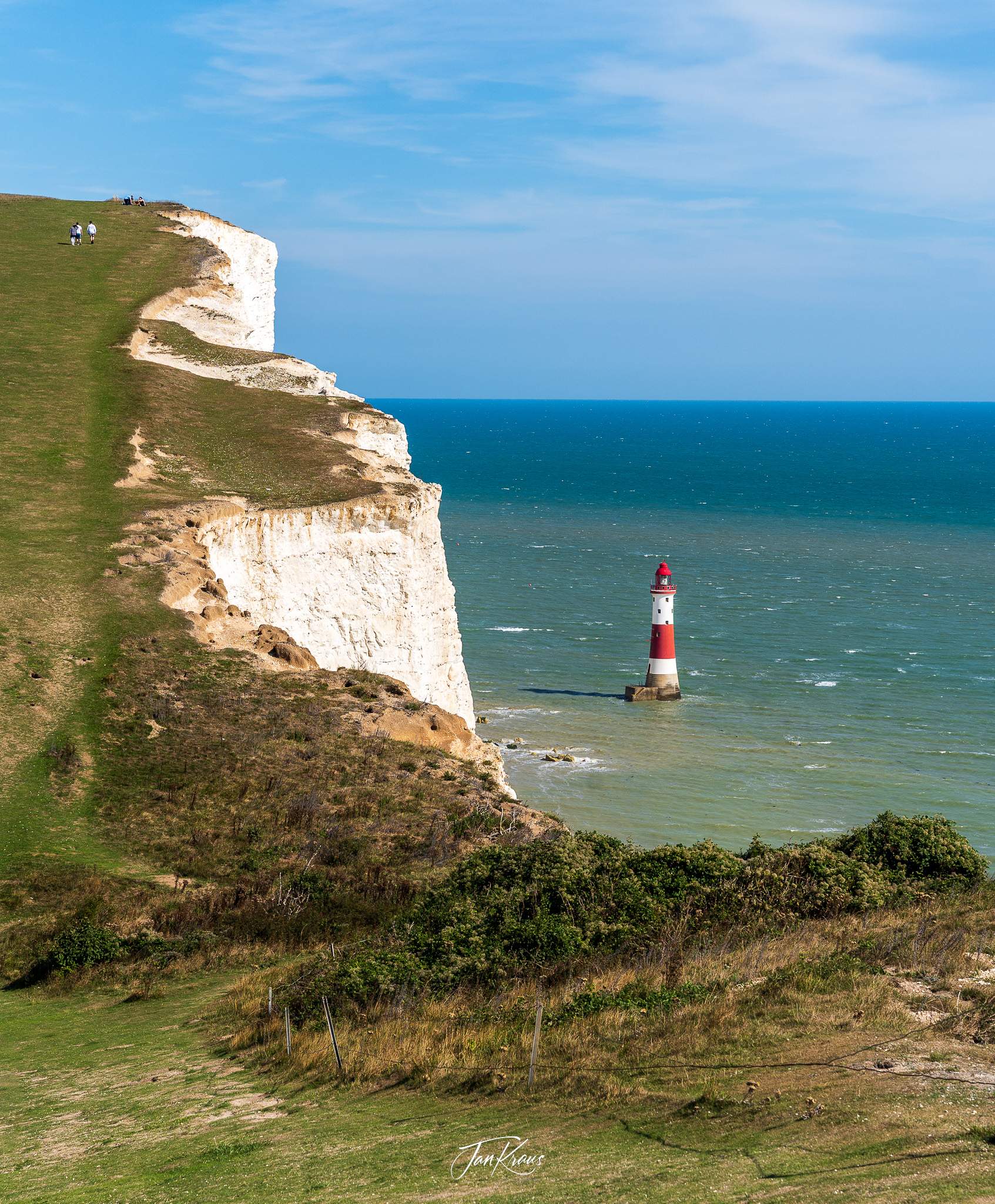 Beachy Head Lighthouse at the Seven Sisters hike, East Sussex, England, UK