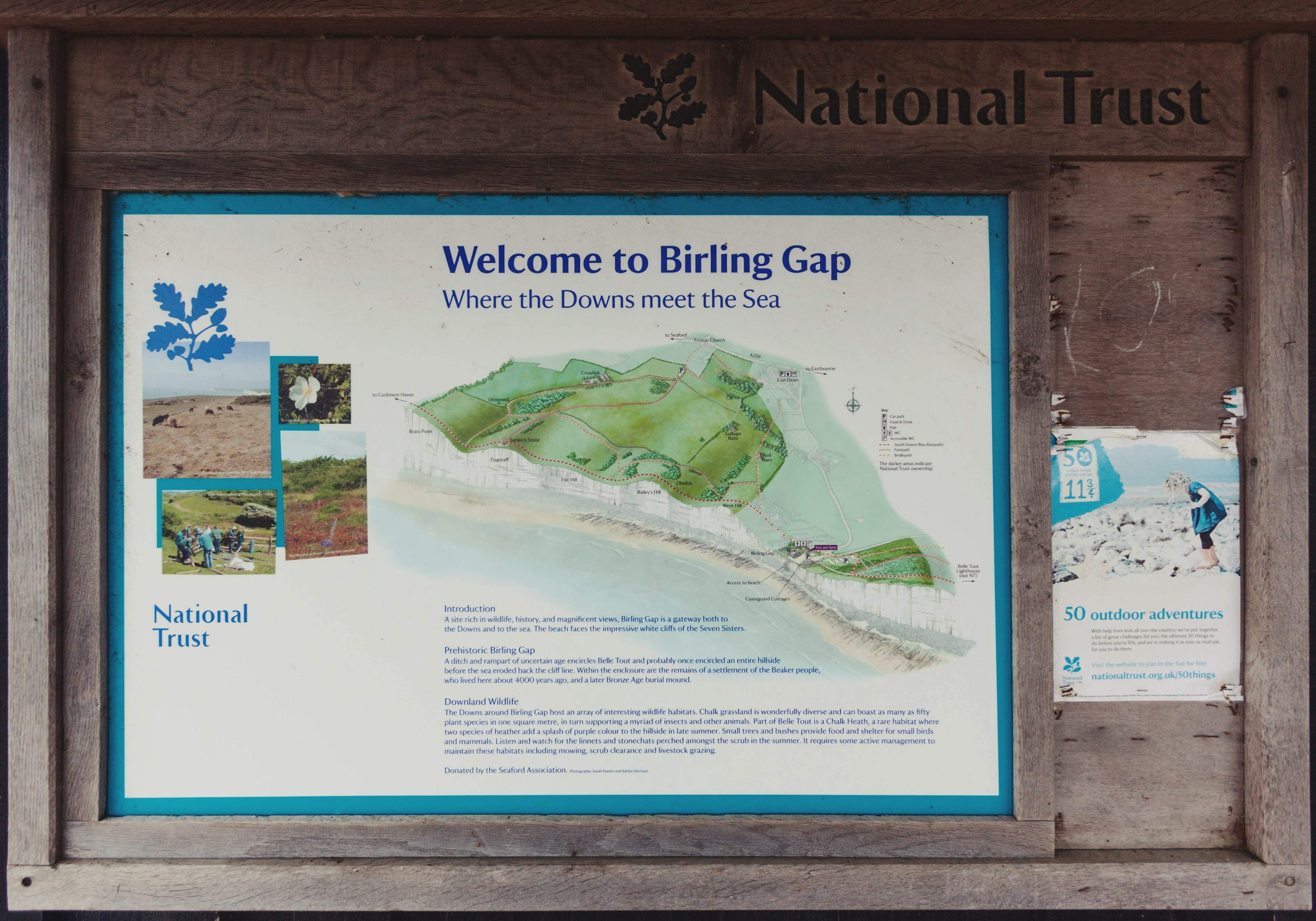 Birling Gap information board at the Seven Sisters Hike, East Sussex, England, UK