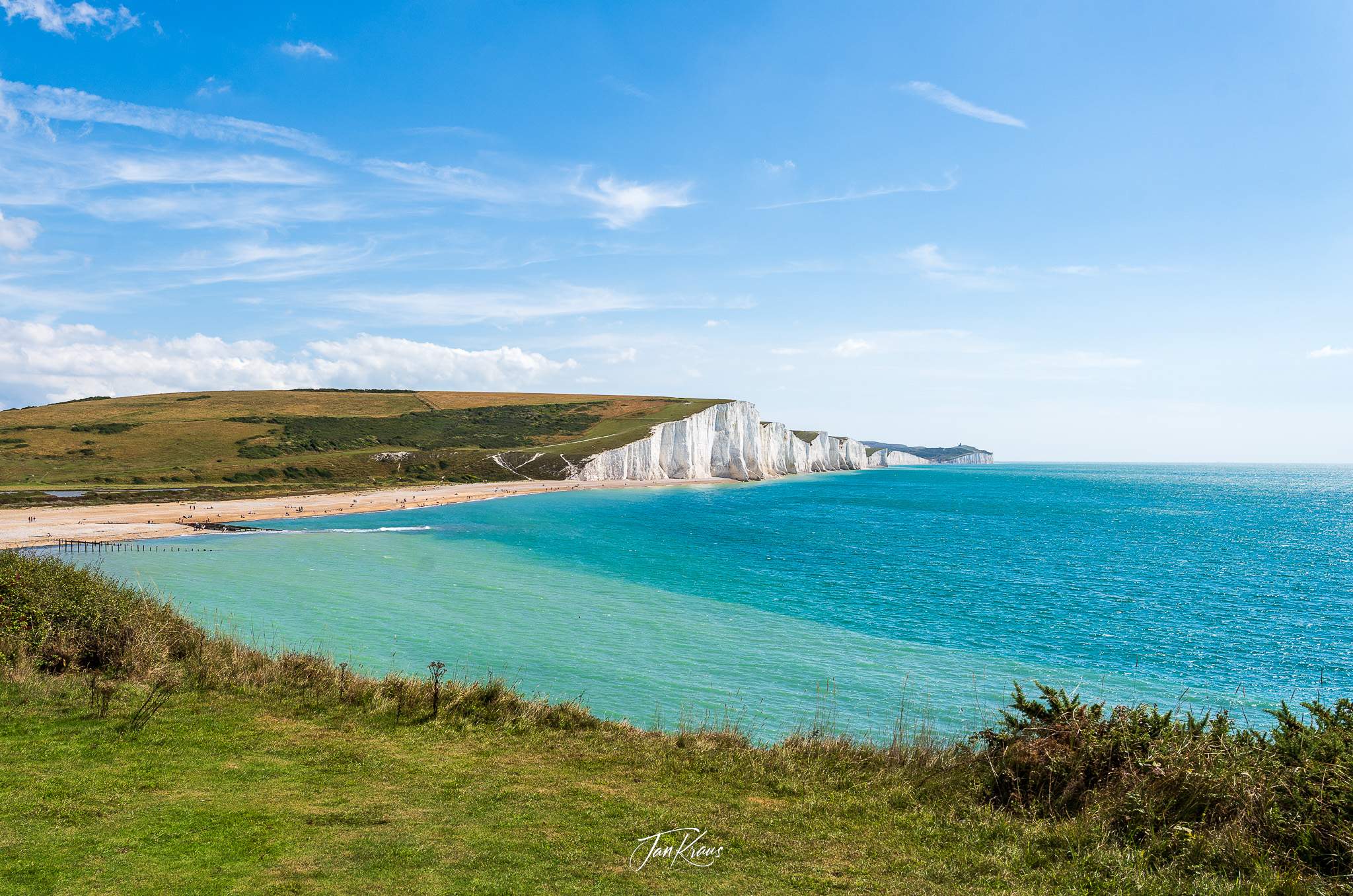 The Seven Sister Cliffs seen from the walk, East Sussex, England, UK
